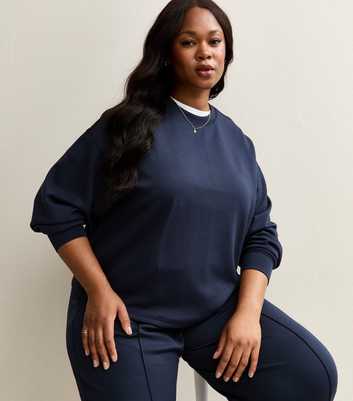 Curves Premium Navy Jersey Crew Neck Sweatshirt