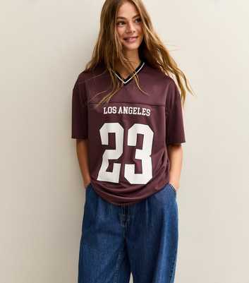 Brown LA Print Football T-shirt