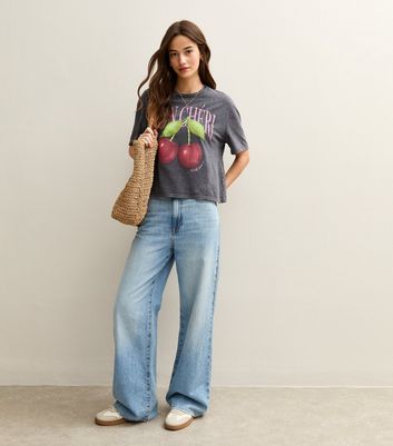 Dark Grey Mon Cheri Print Boxy T-Shirt | New Look