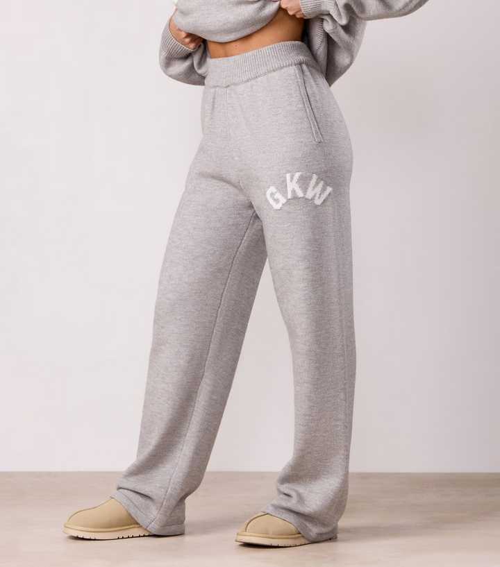 Gym King Grey Knit Contrast Logo Straight Leg Trousers