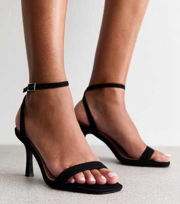 Black Faux Suede Square Toe Stiletto Sandals