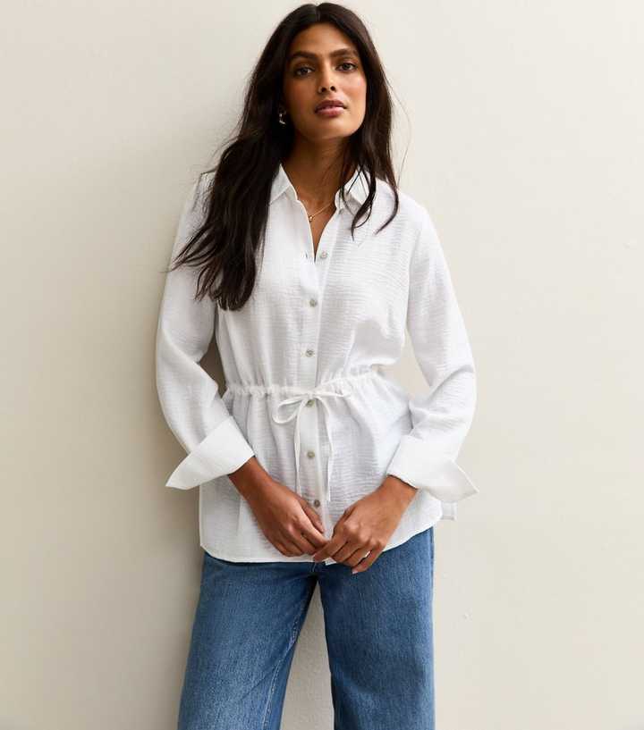 White Drawstring Waist Shirt