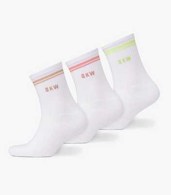 Gym King Pack of 3 White Contrast Tipping Logo Embroidered Socks