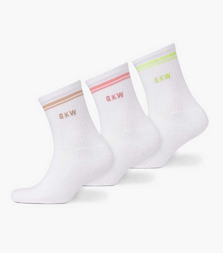 Gym King Pack of 3 White Contrast Tipping Logo Embroidered Socks