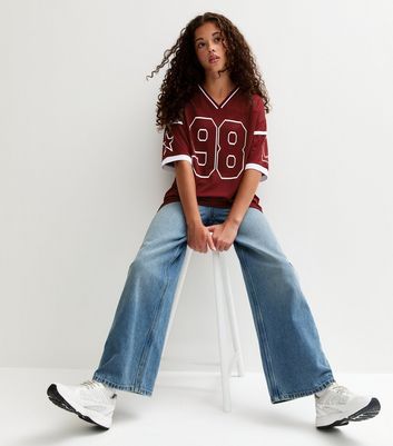 Girls Burgundy Mesh Jersey Football Style Top | New Look