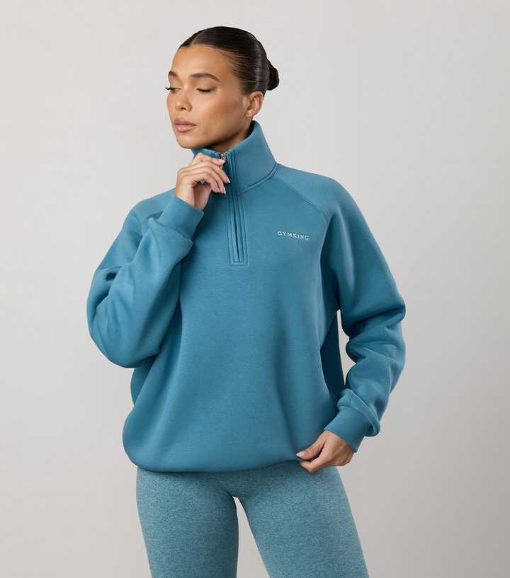 Gym King Light Blue 365 Raglan Sleeve Quarter Zip Sweatshirt