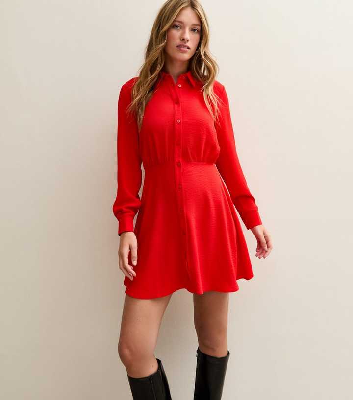 Red Collared Mini Skater Dress