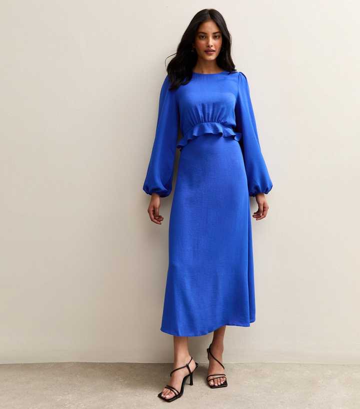 usmc medals on dress blues Zapakasa Women Dark Blue Bridesmaid Dress Square Neck Chiffon Long Sleeves  Sheath Long Wedding Guest Dress with Slit