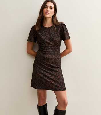 Brown Crinkled Jersey Animal Print Mini Dress