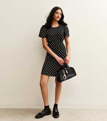 Black Crinkled Jersey Spot Short Sleeve Mini Dress