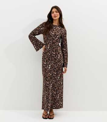 Brown Animal Print Satin Cowl Back Maxi Dress
