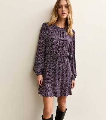 Burgundy Spotty Flared Hem Mini Dress