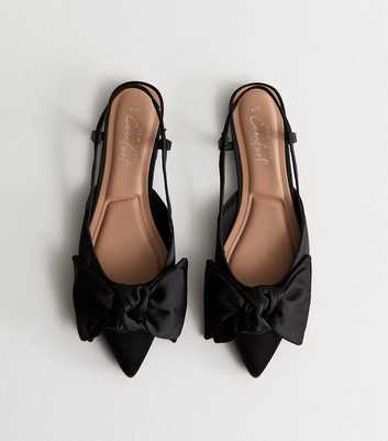 Black Satin Bow Slingback Ballerina Pumps