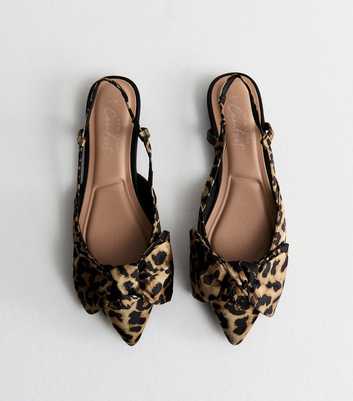 Brown Leopard Print Satin Bow Slingback Ballerina Pumps