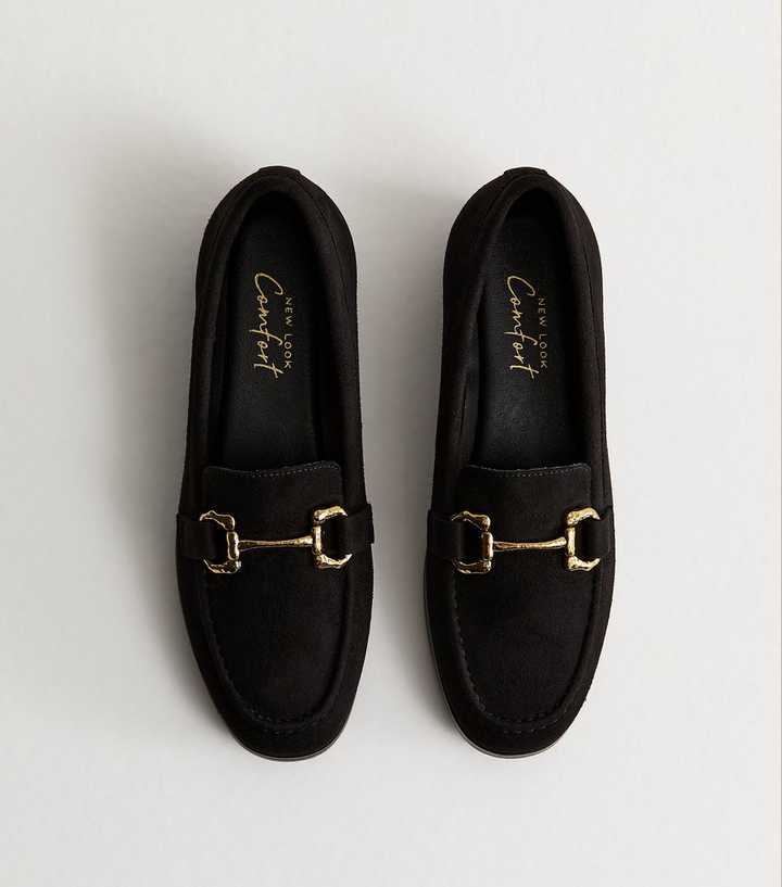 Black Faux Suede Snaffle Buckle Loafer