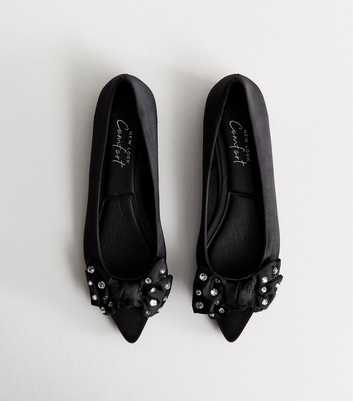 Black Satin Diamante Embellished Bow Pumps