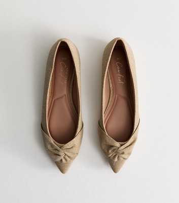 Gold Tone Shimmer Twist Pointed Ballerina Flats