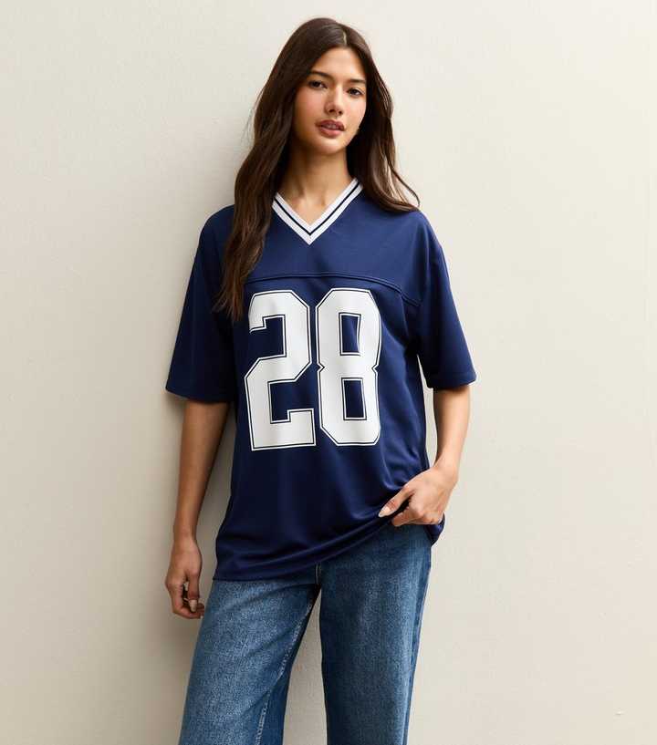 Navy 28 Print Football Style Top