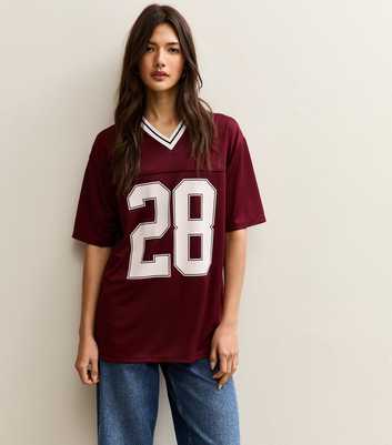 Dark Burgundy 28 Print Football Style Top