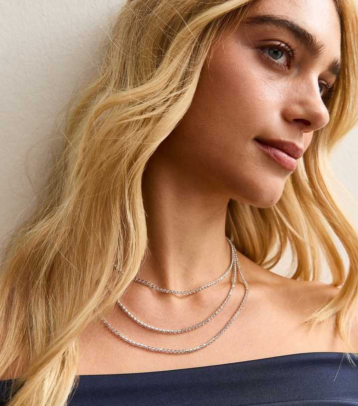 Silver Tone Diamante Layered Necklace