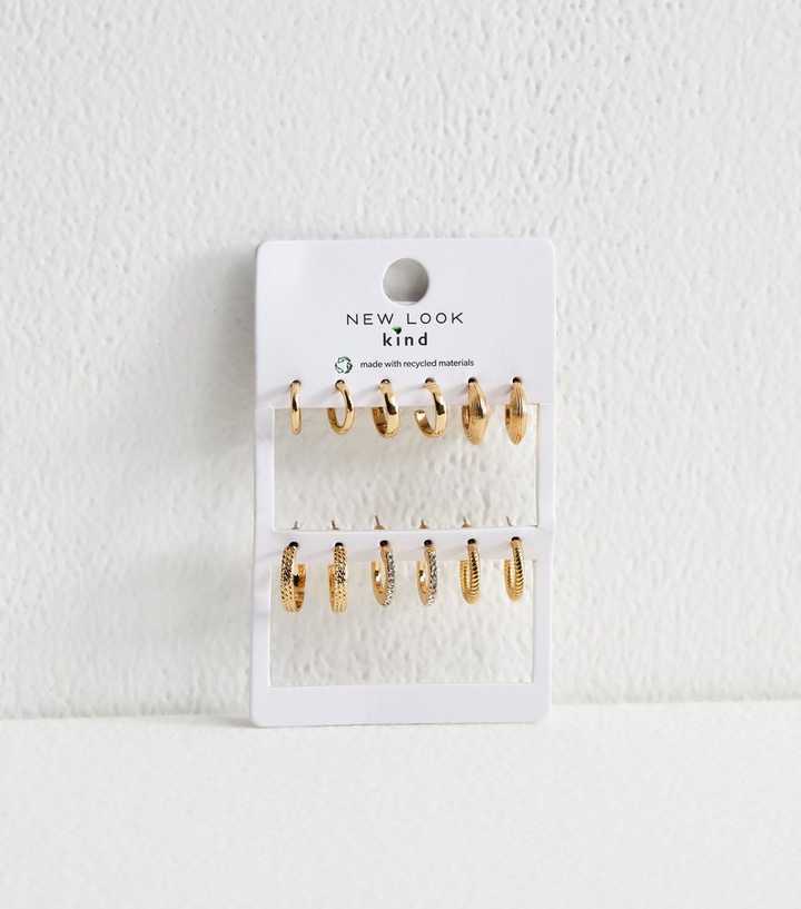 Gold Tone Pack of 6 Assorted Mini Hoops with Diamante