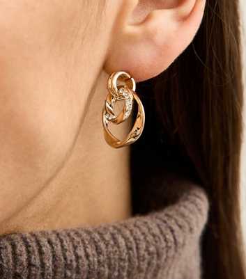 Gold Tone Mini Double Circle Diamanté Stud Earrings