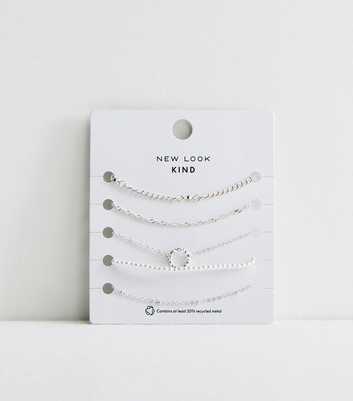 Pack of 5 Silver Tone Faux Pearl Chain Bracelets