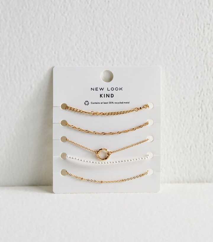 Pack of 5 Gold Tone Faux Pearl Bracelets
