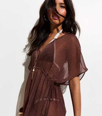Dark Brown Sheer Sparkly Beach Kaftan Dress