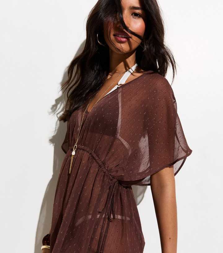 Dark Brown Sheer Sparkly Beach Kaftan Dress