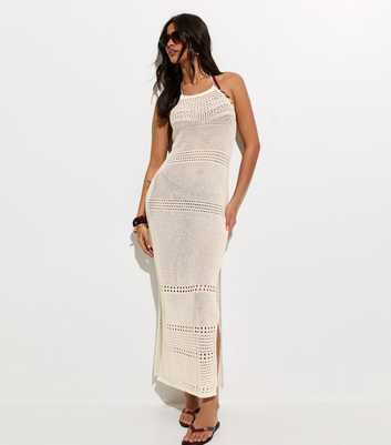 Cream Crochet Halter Neck Beach Maxi Dress