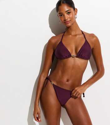 Dark Burgundy Shell Trim Side Tie Bikini Bottoms