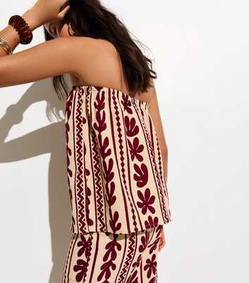 Brown Cactus Print Bandeau Beach Top