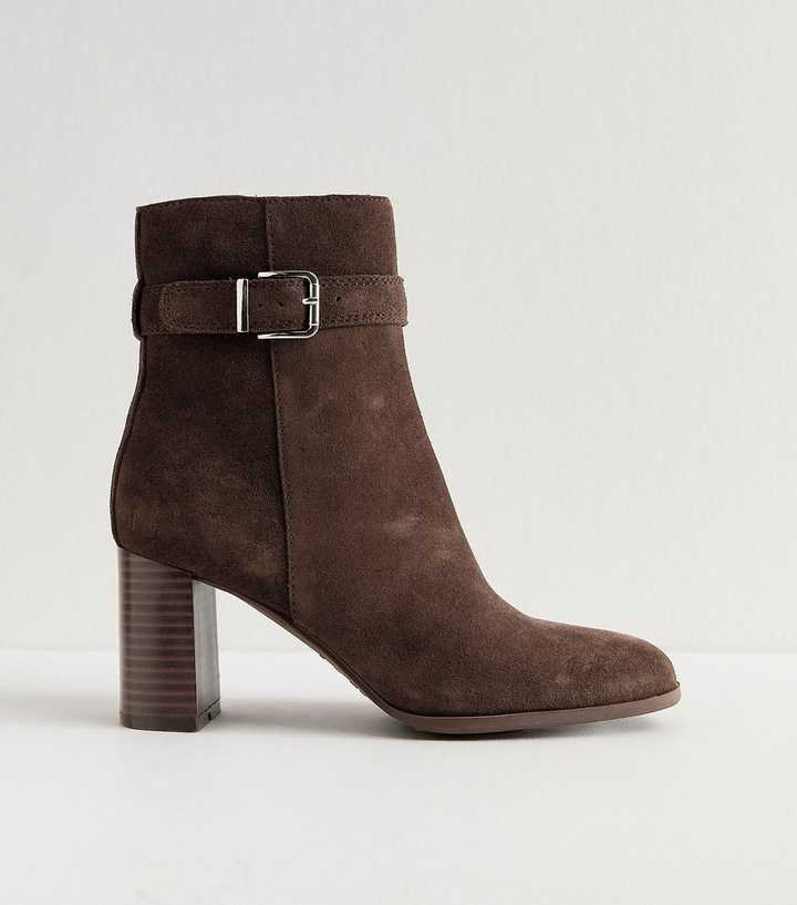 Brown Suede Buckled Ankle Boots