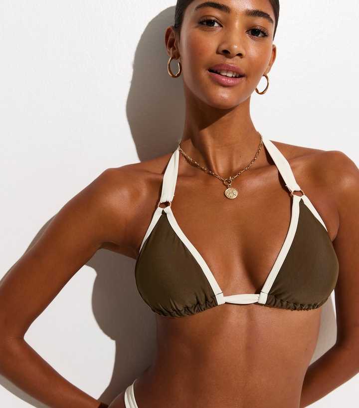 Mid Brown Wide Strap Triangle Bikini Top