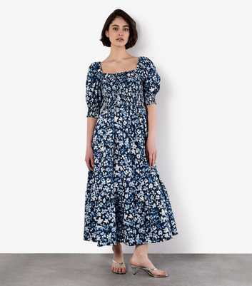 Apricot Blue Puff Sleeve Milkmaid Dress
