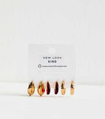 Pack of 3 Gold Tone Resin Teardrop and Hoop Earrings