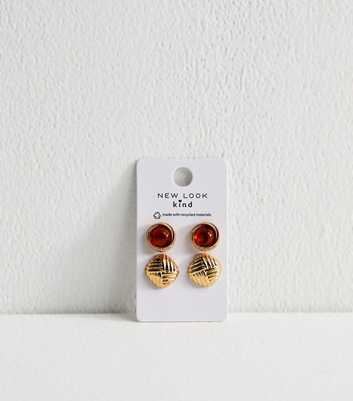 Gold Tone Pack Of 2 Tortoise Resin Circle Earrings