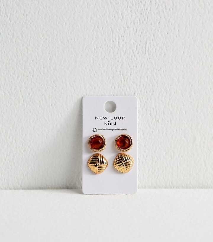 Gold Tone Pack Of 2 Tortoise Resin Circle Earrings