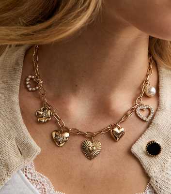 Gold Tone Charm Chain Necklace