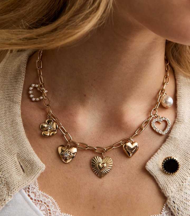 Gold Tone Charm Chain Necklace