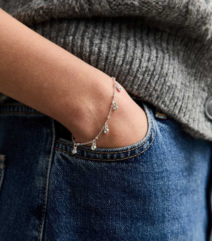 Silver Tone Diamante Charm Bracelet