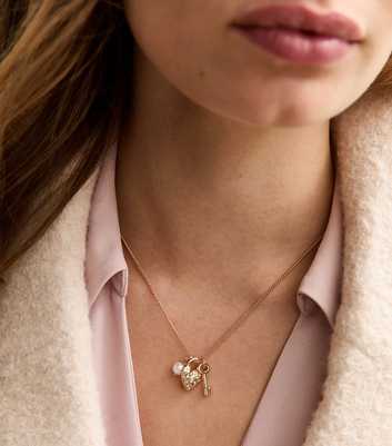Gold Tone Heart Locket and Key Faux Pearl Necklace