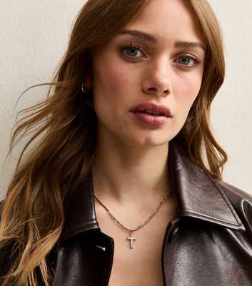 Gold Tone 2-Layer Diamante Cross Pendant Necklace