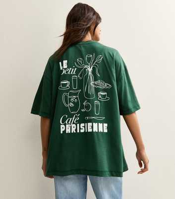 Green Cafe Parisienne Print Oversized T-Shirt