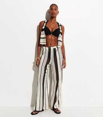 Cream Striped Crochet Beach Trousers