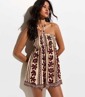 Brown Cactus Print Beach Mini Dress