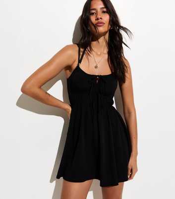 Black Tie Front Beach Mini Dress