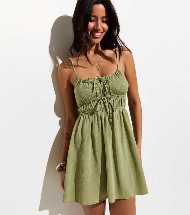 Green Tie Front Beach Mini Dress