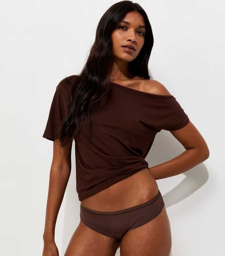 Dark Brown No VPL Lace Back Brazilian Briefs